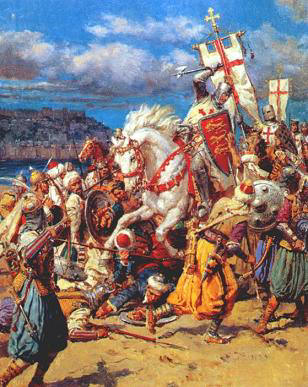 Richard the Lion heart - King of England, said to be a Knights Templar.  He certainly wears the Templar tabard
